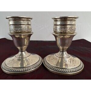 Sterling Silver 850 .850 Weighted Candle Holder Stick Candlestick Set 460 Grams